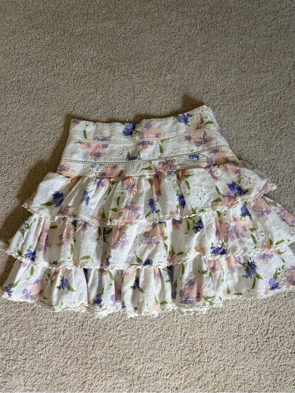 Women's White Floral Tiered Ruffle Skirt